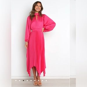 Petal and Pup pink silk dress, long sleeves pleated skirt